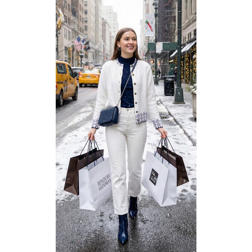 VTG Heirloom Amana Nordic Cardigan Sweater S - USA Made Cotton Knit Scallop Trim